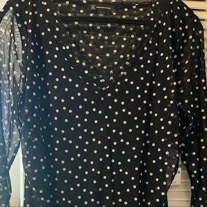 Beautiful V-neck black with white polkadots sheer top by INC